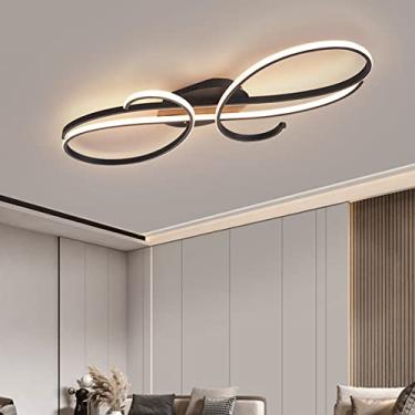 Imagem de Luminária de teto LED moderna para sala de estar, com design regulável, ideal para sala de jantar, quarto e sala de estar em metal cromado (preta, 60 cm de comprimento).