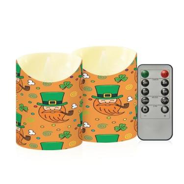 Imagem de Wassud Pacote com 2 velas sem chama de gnomo do dia de São Patrício com controle remoto, velas realistas cintilantes com temporizador, velas decorativas para Natal, casamento, festa, decoração de casa