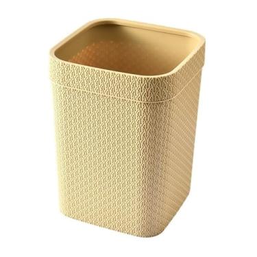 Imagem de Lixeira moderna imitação de ratã, lata de lixo quadrada de 4 galões de lixo de plástico com anel de pressão, para sala de estar, quarto, escritório e cozinha (amarelo)