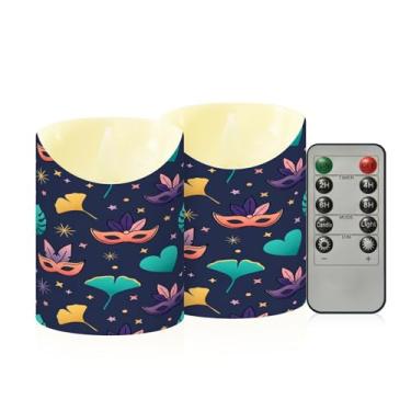 Imagem de Wassud Pacote com 2 velas de folhas tropicais Mardi Gras sem chama com controle remoto, velas realistas cintilantes com temporizador, velas decorativas para Natal, casamento, festa, decoração de casa