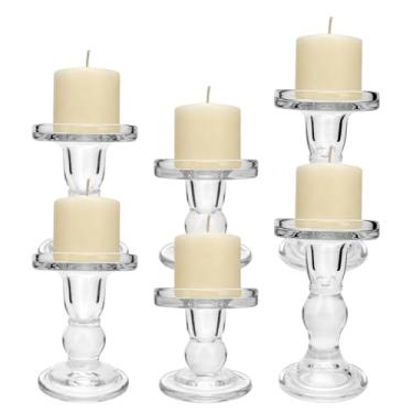 Imagem de Conjunto de 6 castiçais de vidro, suporte de vela de cristal transparente e suporte de vela cônica para centros de mesa de casamento, mesa de jantar, sala de estar e arranjos de decoração de casa