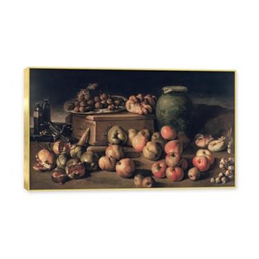 Imagem de NHLDZYH Moldura dourada. Vintage Fruta Ainda Natureza Tela Retro Frutas Motivo Estilo Country Decoração de Parede para Cozinha e Sala de Jantar. C54. 70 x 119 cm.