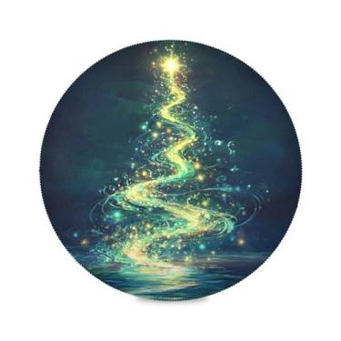 Imagem de STAYTOP Jogo americano redondo brilhante para árvore de Natal e estrelas, 6 peças, tapetes de mesa antiderrapantes fáceis de limpar para casa, cozinha, churrasco, festa, decoração de mesa