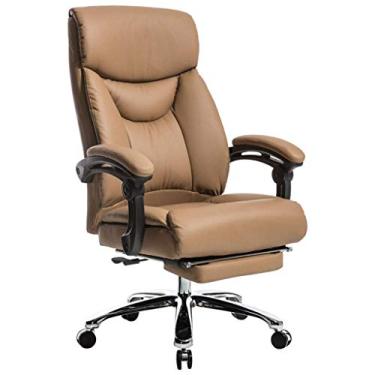 Imagem de SGeneE Cadeira de escritório ergonômica grande e alta reclinável couro PU encosto alto executivo cadeira de mesa para computador suporte lombar apoio para os pés ângulo reclinável sistema de bloqueio