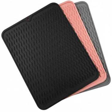 Imagem de Tapete de Secagem e Escorredor de Louça em Silicone Resistente ao Calor 40x30, Útil para Proteger Superfícies e Facilitar a Secagem (Preto)