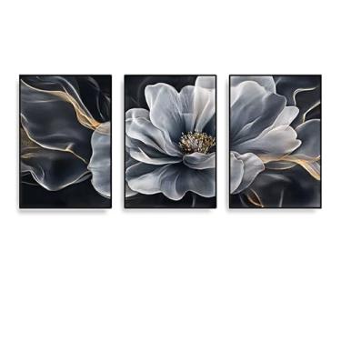 Imagem de 3 peças de arte de parede com imagens de flores, decoração de parede moderna de escritório, tela preta e branca, para decoração de parede de quarto de sala de estar 61 x 91 cm sem moldura