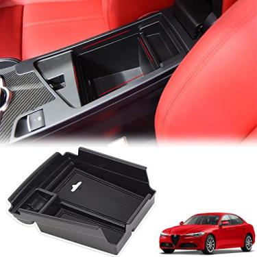 Imagem de CUCHIYUN Bandeja organizadora de armazenamento Giulia para console central compatível com Alfa Romeo Giulia 2019 2018 2017 acessórios bandeja de inserção de caixa de apoio de braço interior