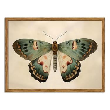 Imagem de Arte de parede em tela de borboleta vintage emoldurada, pinturas de decoração de parede de inseto mal-humorado, imagens de arte de mariposa Cottagecore impressões antigas decoração de casa para sala