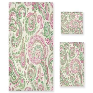 Imagem de xigua Paisley Conjunto de toalhas de banheiro com flores absorventes macias 3 peças toalha de banho toalha de mão toalhas decorativas para banheiro, academia, hotel, praia, piscina