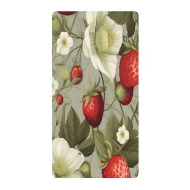 Imagem de Blueangle Lençol de berço padrão para berço infantil - Lençóis de algodão macio e respirável com estampa de flor de morango (495)