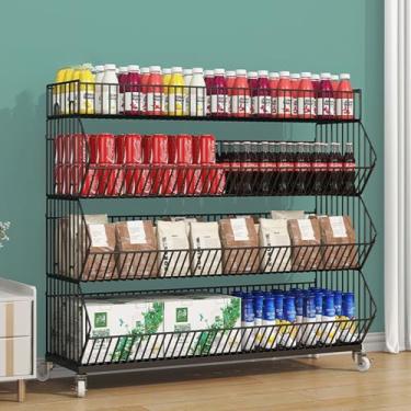 Imagem de Organizador de lanche de 4 5 níveis para quarto, supermercado atacado frutas vegetais expositor prateleira suporte para lojas cozinha garagem, arame armazenamento carrinho chip saco suporte (cor