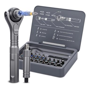 Imagem de WODHMIEY Conjunto de chaves de fenda catraca 38 em 1 com pontas magnéticas, 180 cabeças giratórias e eixo estendido kit de ferramentas de reparo multifuncional portátil para casa, faça você mesmo e