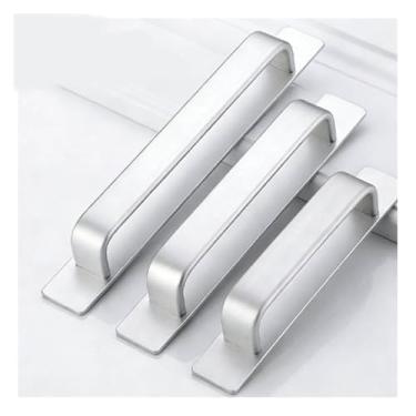 Imagem de Maçaneta de porta sem furos de liga de alumínio, puxador de hardware moderno e minimalista, ferramenta multiuso para portas de armário de banheiro de cozinha de jantar(Silver,Medium)