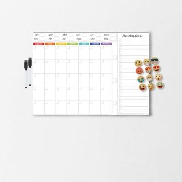 Imagem de Quadro Lousa Planejador Mensal/Planejamento Semanal/Planner/Planner Parede 40x60 Metal - Quadro Branco 2 canetas e 12 imãs (30x40cm)