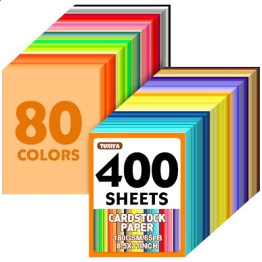 Imagem de 400 folhas de papelão colorido de 21,6 x 28 cm, 80 cores sortidas, 180 g/m2/29,5 kg, papel para impressão, confecção de cartões, artesanato DIY, material escolar infantil, decorações de festa