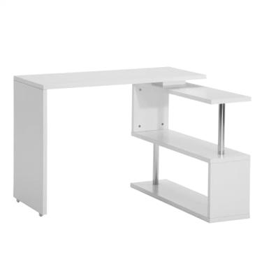 Imagem de Organizadores de mesa mesa de escritório em casa canto branco giratório em forma de L mesa de computador com estante multifuncional mesa de estudo estação de trabalho mesa de trabalho (branco 120 * 50