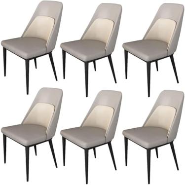 Imagem de RROUAN Cadeira de jantar de couro de microfibra artificial, conjunto de 6 cadeiras de cozinha, cadeiras laterais para restaurante, cadeira de maquiagem nórdica com pernas de metal, 53 x 44 x 88 cm,