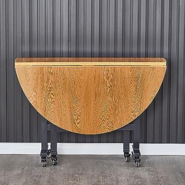 Imagem de Mesa de jantar moderna de folha redonda, mesa de jantar dobrável com 6 rodas, mesa de cozinha dobrável com suporte de aço carbono, dobrável em 3 formas, suporta facilmente peso de 400 kg (cor: A,