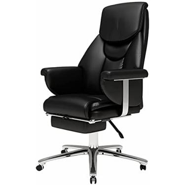 Imagem de Cadeira executiva com apoio para os pés oculto ajustável giratório cadeira ergonômica para computador com encosto alto e cadeira preta