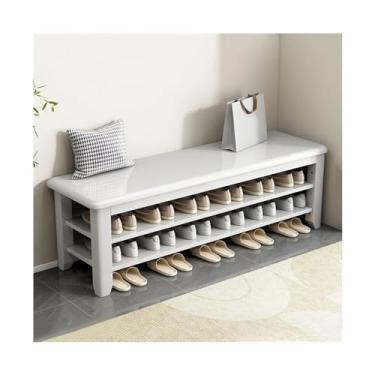 Imagem de Sapateira de armazenamento de sapatos de 2/3 níveis, organizador de sapatos de madeira maciça branca, banco de armazenamento de entrada, banco de sapateira ajustável comporta até 250 kg organizador de
