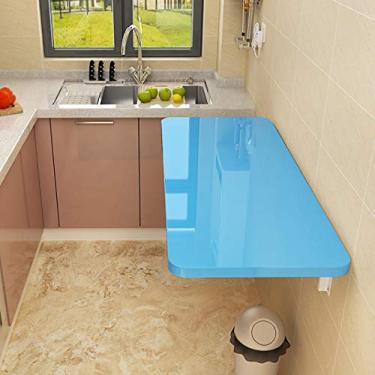 Imagem de Mesa dobrável montada na parede, mesa suspensa de computador, mesa flutuante para estudo, mesa flutuante estável e durável para cozinha e mesa de jantar (azul 120 x 50 cm)