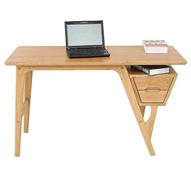 Imagem de Mesa de escritório em casa, em forma de mesa nórdica, de madeira maciça, mesa de escritório em casa, simples, moderna, para estudo, carvalho, mesa de computador, adequada para vários cenários, como