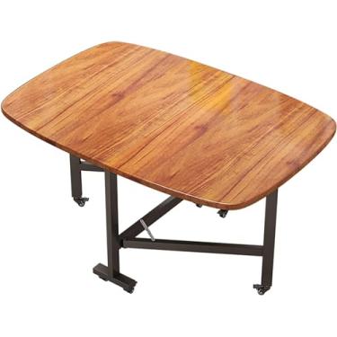 Imagem de Mesa de jantar dobrável, mesa dobrável de 1 m, mesa extensível de madeira com 6 rodas, economia de espaço, design de borda redonda, mesa de cozinha móvel para sala de estar, sala de jantar