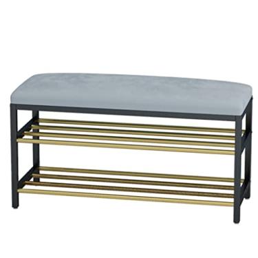 Imagem de Prateleira de sapateira, organizador de sapato, sapateira, sapateira, organizador de banco de metal com organizador de armazenamento de 2 níveis para entrada no corredor, sapato, suporte de sapatos