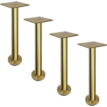 Imagem de Conjunto de 4 pernas de mesa de móveis resistentes, pernas de armário de aço inoxidável ajustáveis, pernas de móveis de metal, pernas de suporte com placa de parafuso para sofá, armário de TV