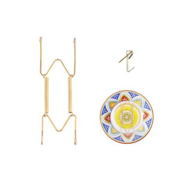 Imagem de Cabides de placa de 15 a 20 cm para parede adequados para placa decorativa ajustável e extensível, com ganchos de metal para placas decorativas e artes de exibição de parede (ouro)