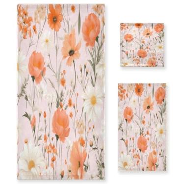 Imagem de xigua Conjunto de toalhas de banheiro com flores absorventes macias 3 peças toalha de banho toalha de mão toalhas decorativas para banheiro, academia, hotel, praia, piscina