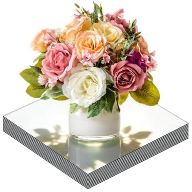 Imagem de Pacote com 12 espelhos quadrados para bandejas de centro de mesa, espelhos de acrílico de 30,5 cm, sem vidro, placa de vela, espelhos quadrados, azulejos de acrílico para mesas centrais, artesanato