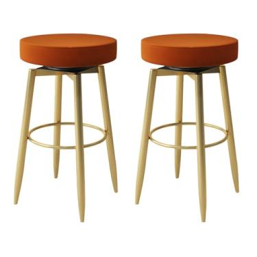 Imagem de Banquetas de bar, conjunto de 2 bancos de bar giratórios, cadeiras de bar de couro PU, bancos de altura de balcão bancos de ilha de cozinha costas nuas com pernas de metal dourado