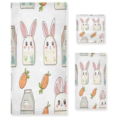 Imagem de xigua Kawaii Conjunto de toalhas de banheiro de coelho absorvente macio 3 peças toalha de banho toalha de mão toalhas decorativas para banheiro, academia, hotel, praia, piscina