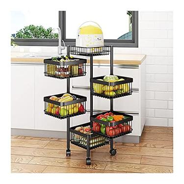 Imagem de Rack giratório de metal para carrinho de armazenamento prateleiras abertas de frutas vegetais para cozinha, escritório, banheiro, cozinha, carrinho com cesta de armazenamento oca (tamanho: 2 níveis