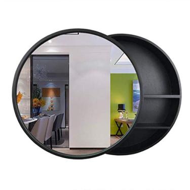 Imagem de Armário de banheiro espelhado organizador de armazenamento de parede espelho redondo prateleira aberta ajustável moldura de madeira móveis de quarto de casa de banho armários de vaidade X