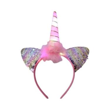 Imagem de Tiara De Unicórnio Arco-Íris Para Meninas Com Luz LED, Acessórios De C