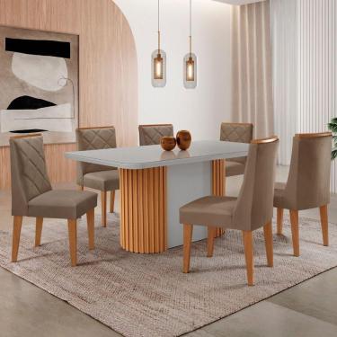 Imagem de Mesa De Jantar Aspen 180cm Tampo Mdf Vidro 6 Cad Isadora Veludo Capuccino/off/nat/serig. Off