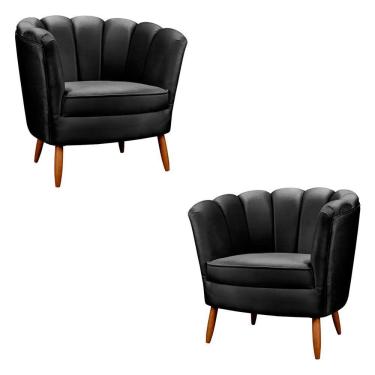 Imagem de Kit 2 Poltronas Ariel Petala Com Pés De Madeira Preto