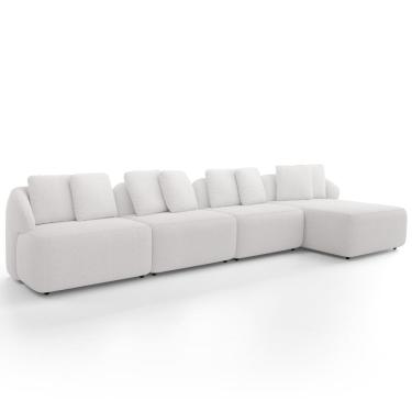 Imagem de Sofá 5 Lugares com Chaise Direito Sala Living 394cm Arlo F04 Bouclê Branco - Lyam Decor
