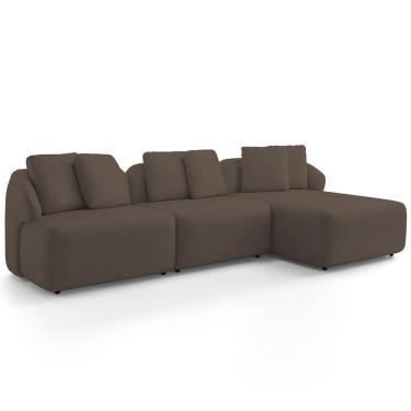 Imagem de Sofá 4 Lugares com Chaise Direito Sala Living 294cm Arlo F04 Veludo Marrom - Lyam Decor