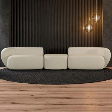 Imagem de Sofá 5 Lugares com Puff 382cm Orgânico Lyor Bouclê Cru Z55 - Mpozenato