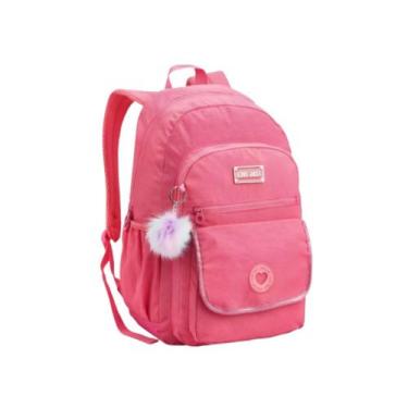 Imagem de Mochila Escolar com Bolso Frontal e Lateral Rosa com Pompom Grande Res