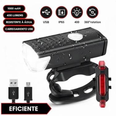 Imagem de Kit Sinalizador Bicicleta Led Usb Recarregável Uso Noturno - Farol de 