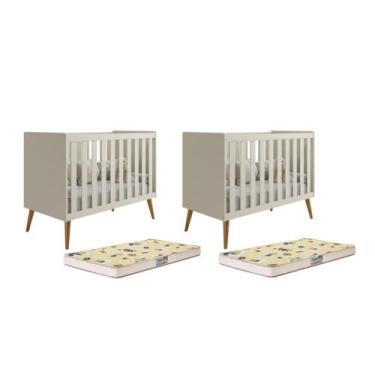 Imagem de Kit Gêmeos Berço Americano Isis com Colchões Supreme - Reller Móveis, 
