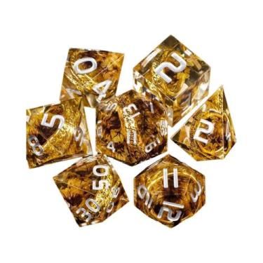 Imagem de Conjunto De Dados Poliédricos De Resina Vermelha - Anel Mágico Dourado
