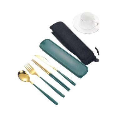 Imagem de Conjunto De Talheres Portátil De 4 Peças: Faca, Garfo, Colher E Hashi 