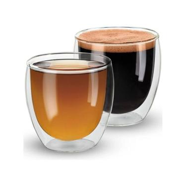 Imagem de Conjunto 2 Copos Parede Dupla 90ml Vidro Borossilicato Café Chá Expresso