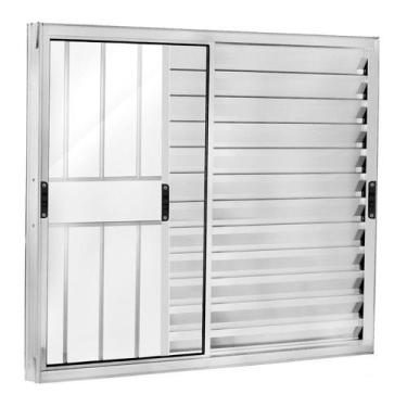 Imagem de Janela Veneziana 3 Folhas Móveis com Grade Vidro Liso 100x120cm Brilha