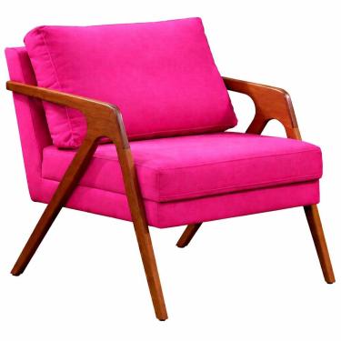 Imagem de Poltrona Decorativa Mona Luxo Base De Madeira Maciça Sala Recepção Veludo Rosa Pink Do Lar Móveis E Decoração